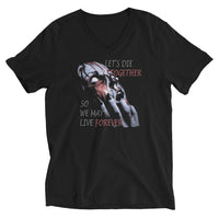 Together Forever Horror design on unisex V-neck shirt, front view