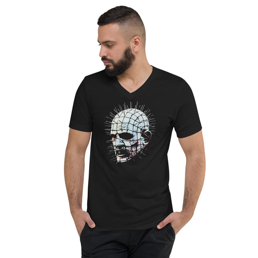 Hell Priest Cenobite design on unisex V-neck shirt, front view