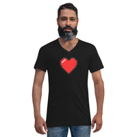 Pixel Heart design on unisex V-neck shirt, front view