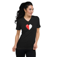 Pixel Half Heart design on unisex V-neck shirt, front view