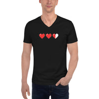 3 Heart Meter design on unisex V-neck shirt, front view