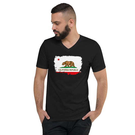California State Flag design on unisex V-neck shirt, front view