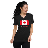 Canada Maple Leaf Flag design on unisex V-neck shirt, front view