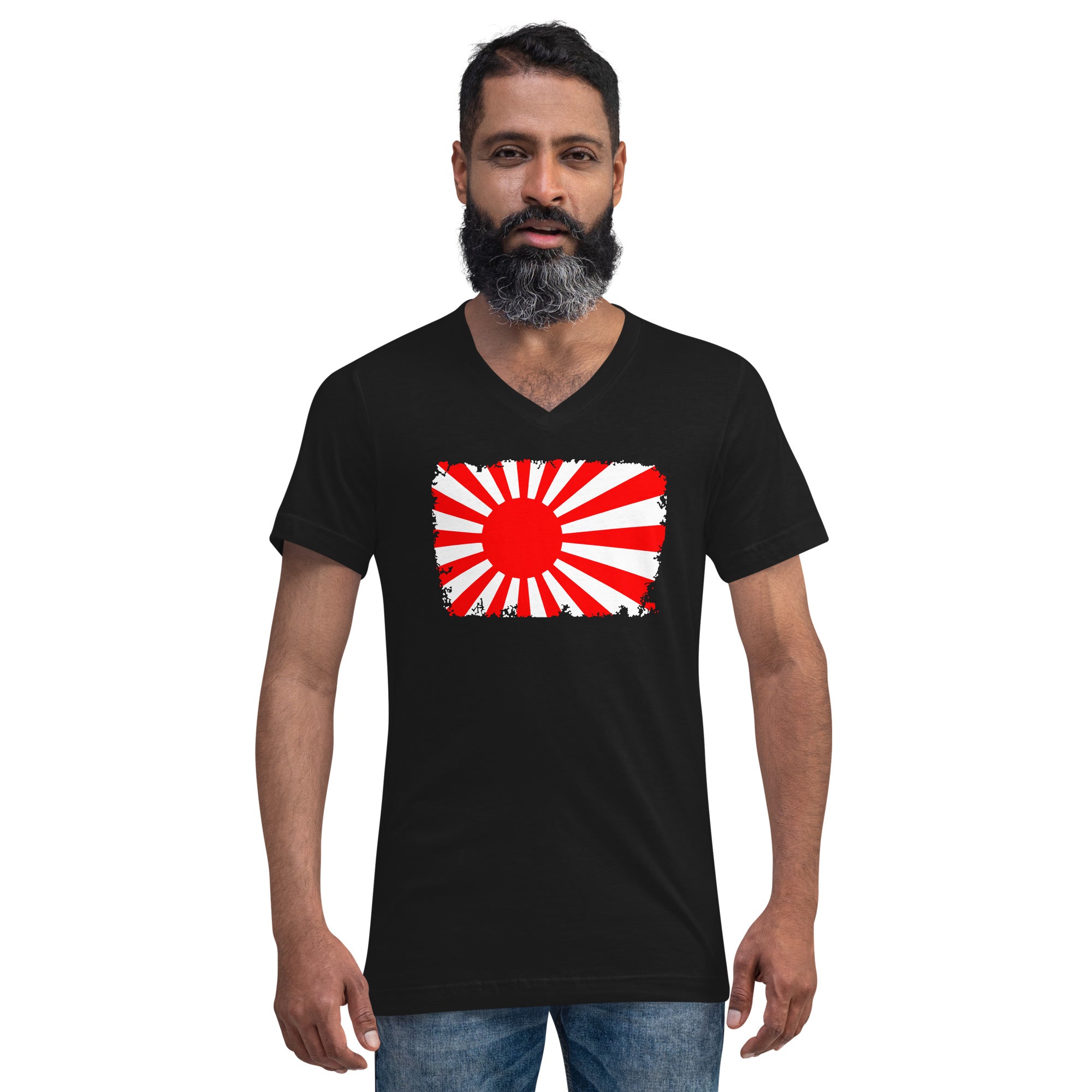 The National Flag of Japan Land of the Rising Sun Short Sleeve V-Neck T-Shirt