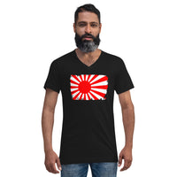Japan Rising Sun Flag design on unisex V-neck shirt, front view