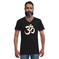 Om Sacred Symbol design on unisex V-neck shirt, front view