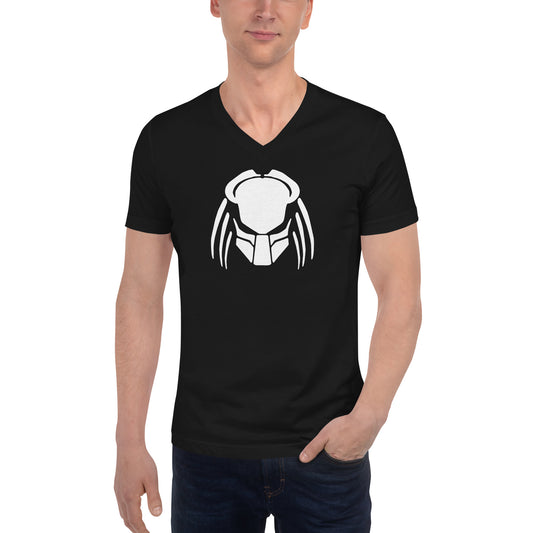 Predalien design on unisex V-neck shirt, front view