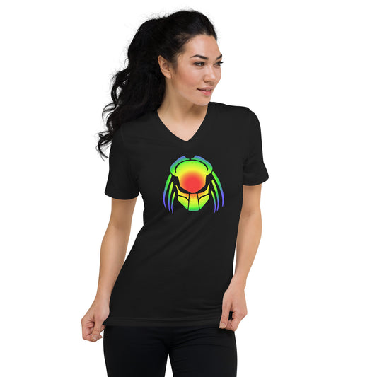 Heat Vision Predalien design on unisex V-neck shirt, front view