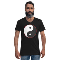 Yin Yang Symbol design on unisex V-neck shirt, front view