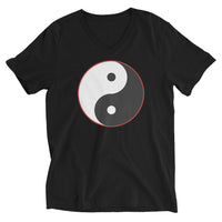 Yin Yang Symbol design on unisex V-neck shirt, front view