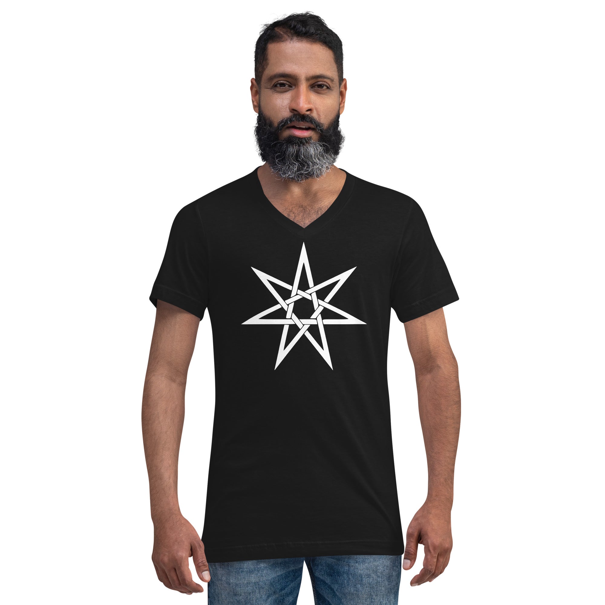 White Woven Elven Star Pagan Witchcraft Symbol Short Sleeve V-Neck T-Shirt