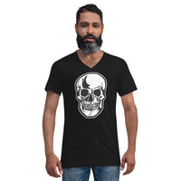 Halloween Human Skull design on unisex V-neck shirt, front view