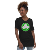 Silver Shamrock Novelties design on unisex V-neck shirt, front view