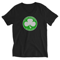 Silver Shamrock Novelties design on unisex V-neck shirt, front view