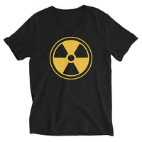 Radiation Warning Symbol design on unisex V-neck shirt, front view
