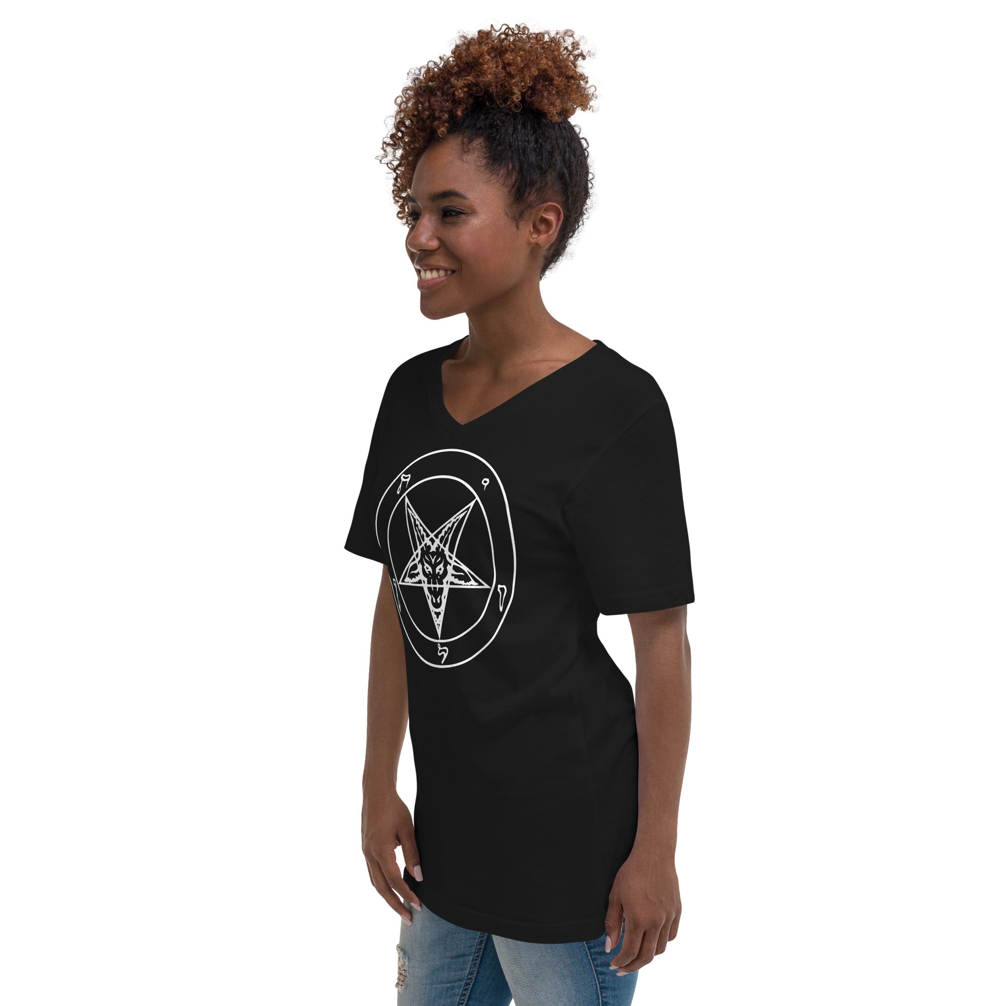 Sigil of Baphomet Occult Symbol Women's Short Sleeve V-Neck T-Shirt - Edge of Life Designs