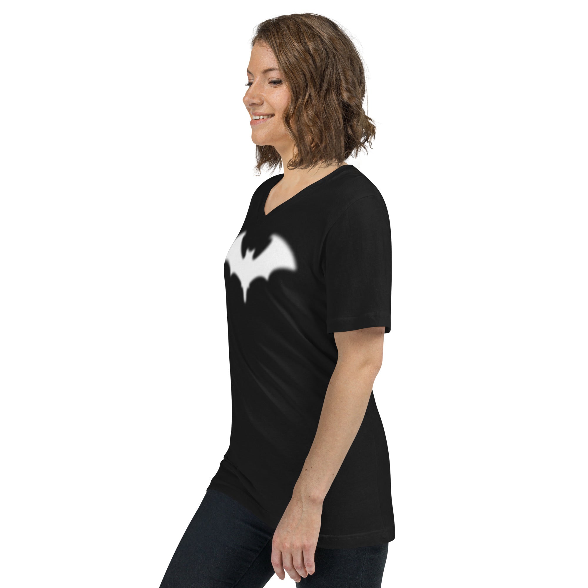 Blurry Bat Halloween Goth Women's Short Sleeve V-Neck T-Shirt - Edge of Life Designs