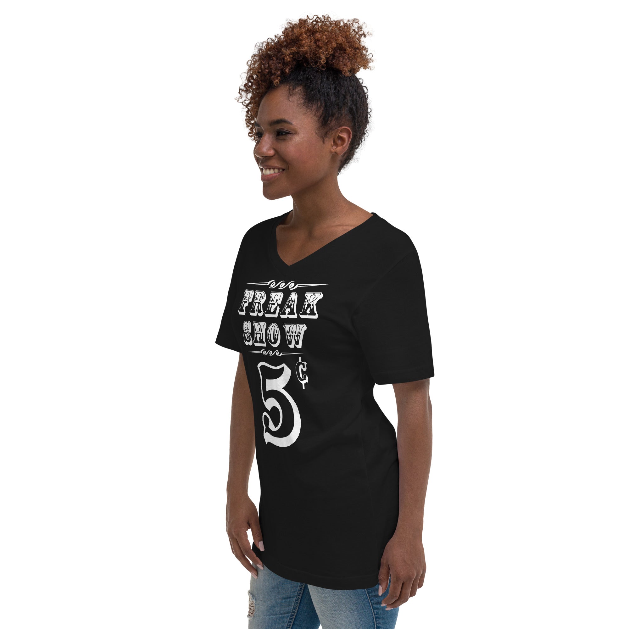 Carnival Freak Show 5 Cents Women’s Short Sleeve V-Neck T-Shirt - Edge of Life Designs