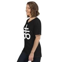 White Leviathan Cross design on unisex V-neck shirt, left-front view