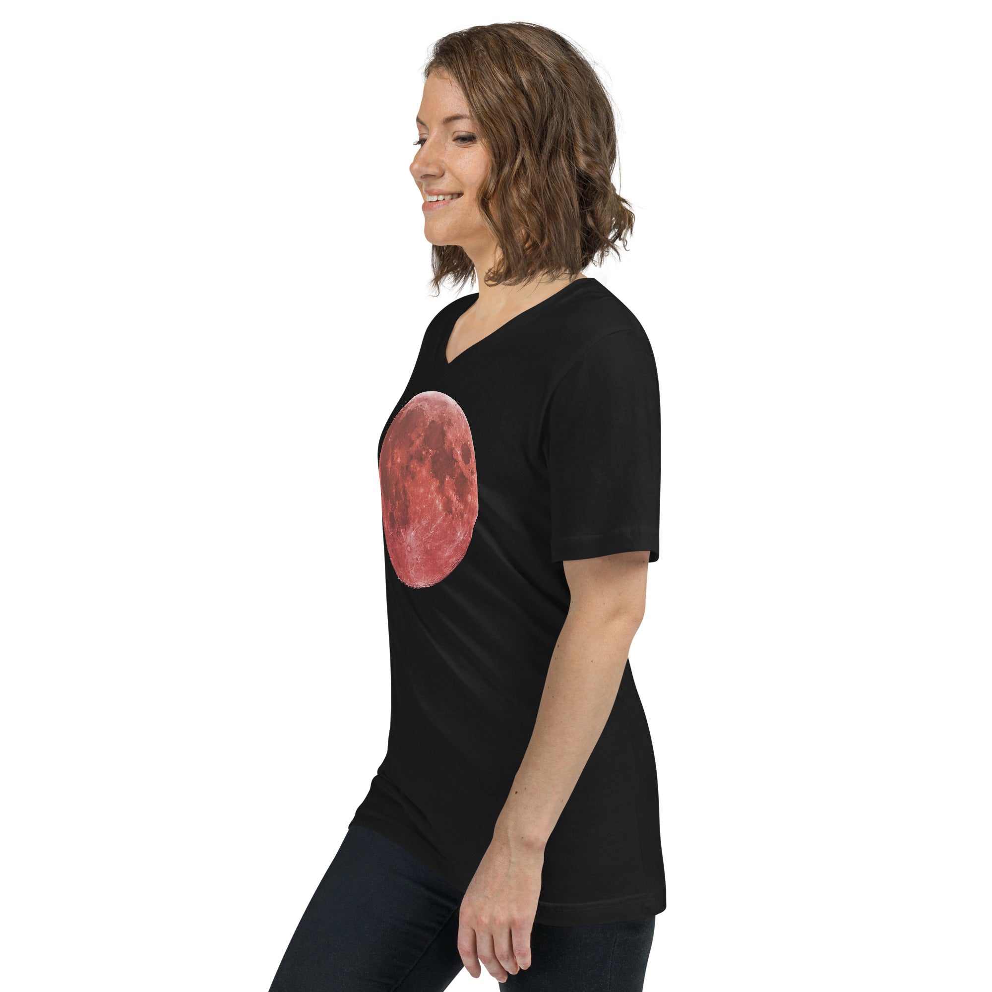 Blood Red Moon Total Lunar Eclipse Women’s Short Sleeve V-Neck T-Shirt - Edge of Life Designs