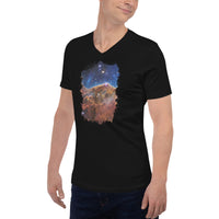 Carina Nebula JWST design on unisex V-neck shirt, left-front view