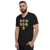 Speed Cube Solution Diagram design on unisex V-neck shirt, left-front view