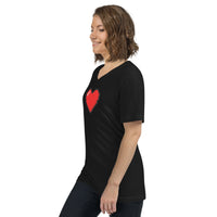 Pixel Heart design on unisex V-neck shirt, left-front view