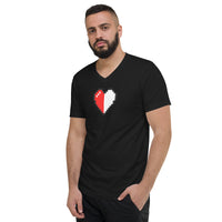 Pixel Half Heart design on unisex V-neck shirt, left-front view