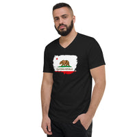 California State Flag design on unisex V-neck shirt, left-front view