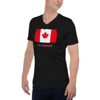 Canada Maple Leaf Flag design on unisex V-neck shirt, left-front view