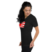Japan Rising Sun Flag design on unisex V-neck shirt, left-front view