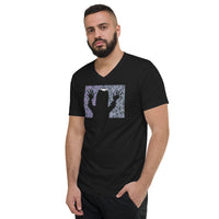 They're Here Poltergeist design on unisex V-neck shirt, left-front view