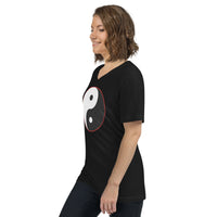 Yin Yang Symbol design on unisex V-neck shirt, left-front view