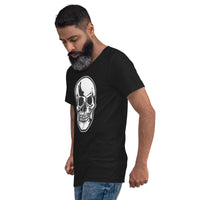 Halloween Human Skull design on unisex V-neck shirt, left-front view