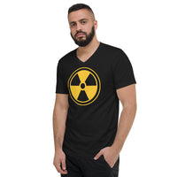 Radiation Warning Symbol design on unisex V-neck shirt, left-front view