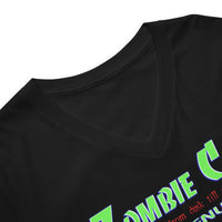 Zombie Cafe Brains Menu design on unisex V-neck shirt, detail view