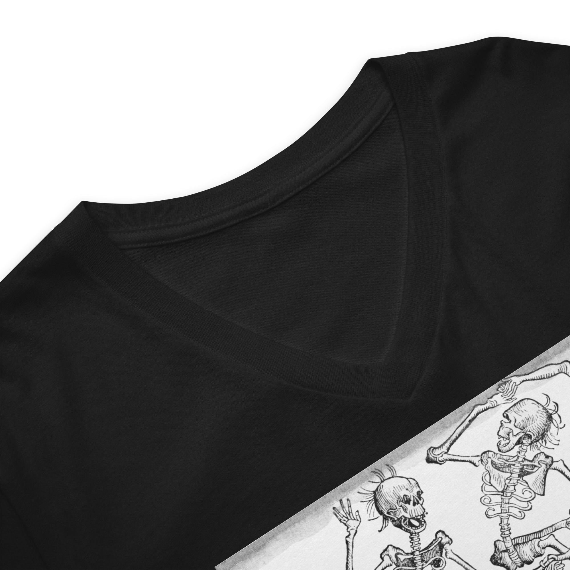 Dance Macabre Skeletons in the Medieval Dance of Death Women’s Short Sleeve V-Neck T-Shirt - Edge of Life Designs