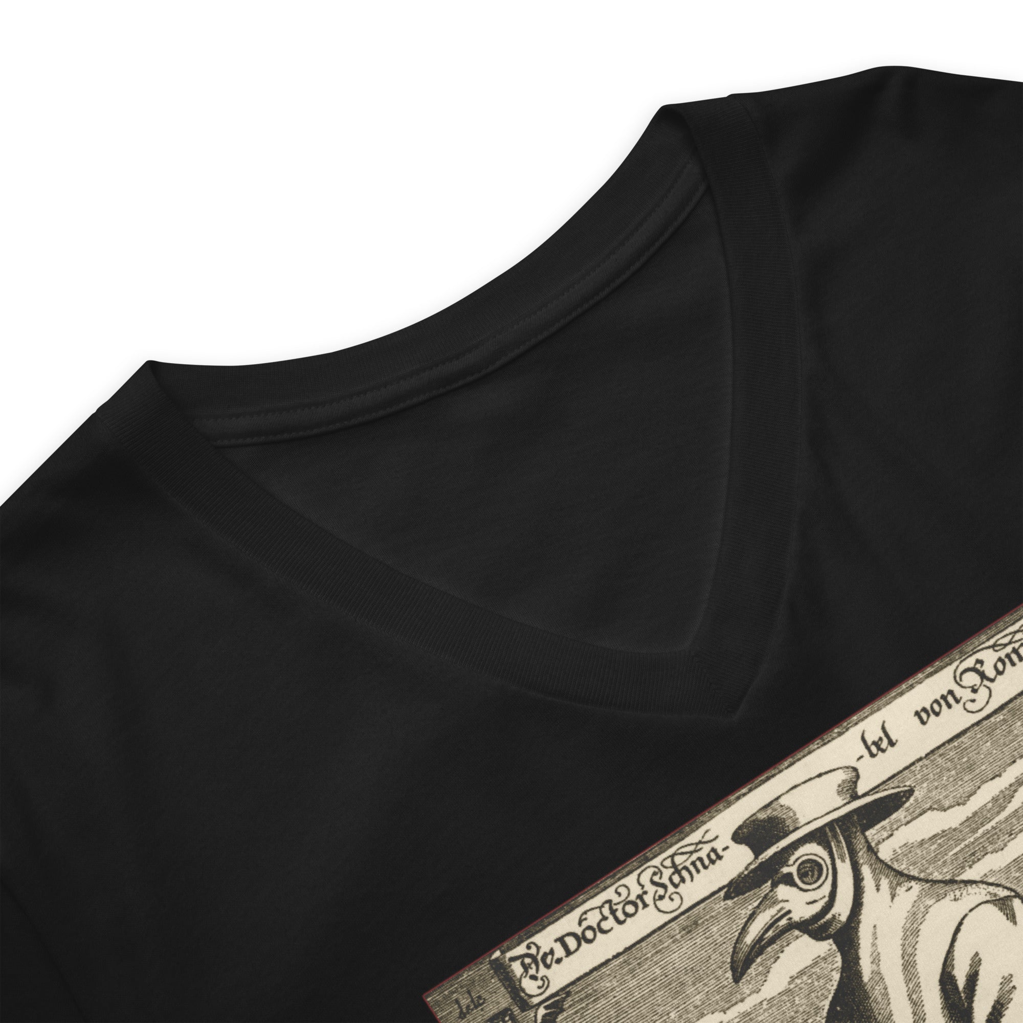 1334 The Black Death Plague Doctor Women’s Short Sleeve V-Neck T-Shirt - Edge of Life Designs