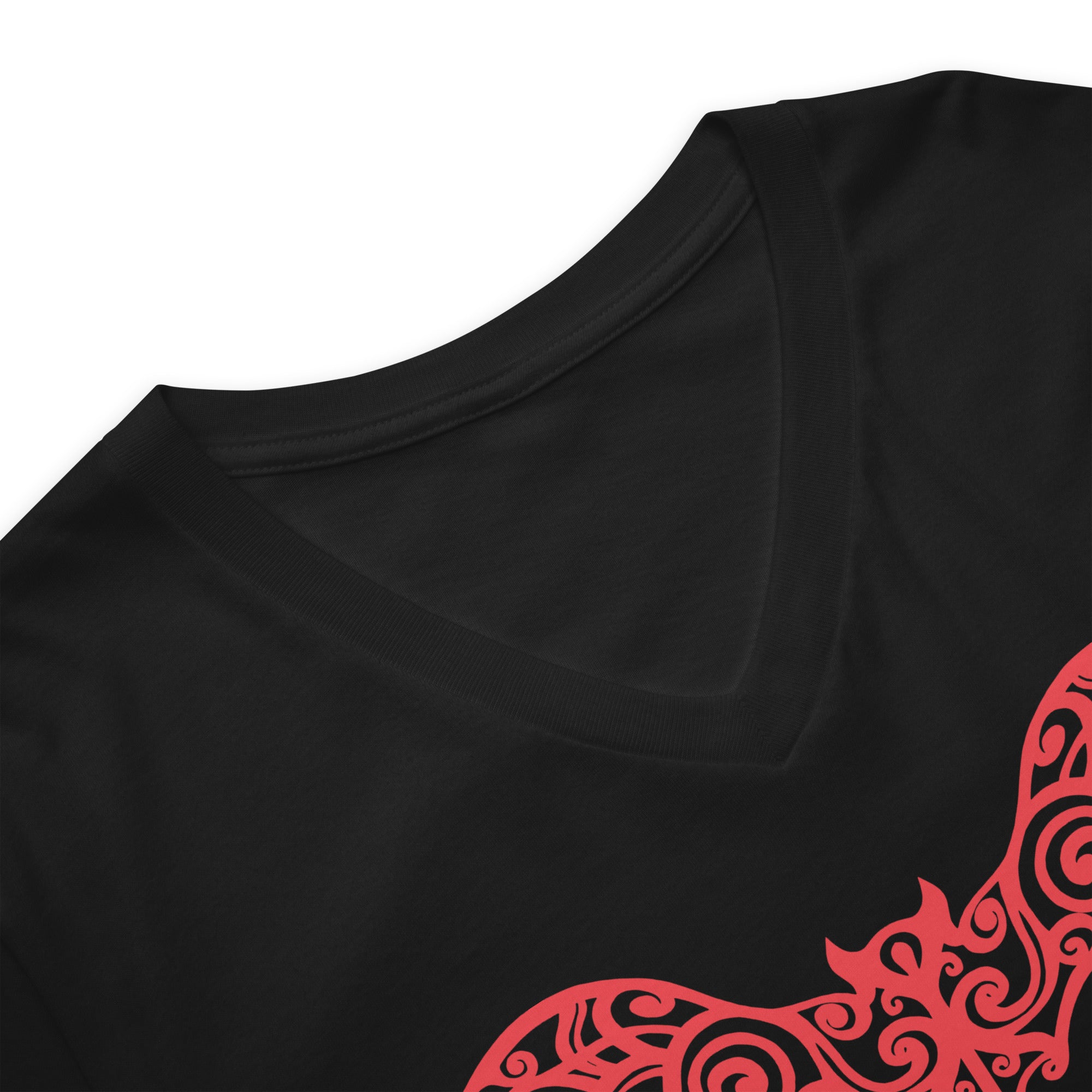 Gothic Wrought Iron Style Vine Bat Women’s Short Sleeve V-Neck T-Shirt Red Print - Edge of Life Designs