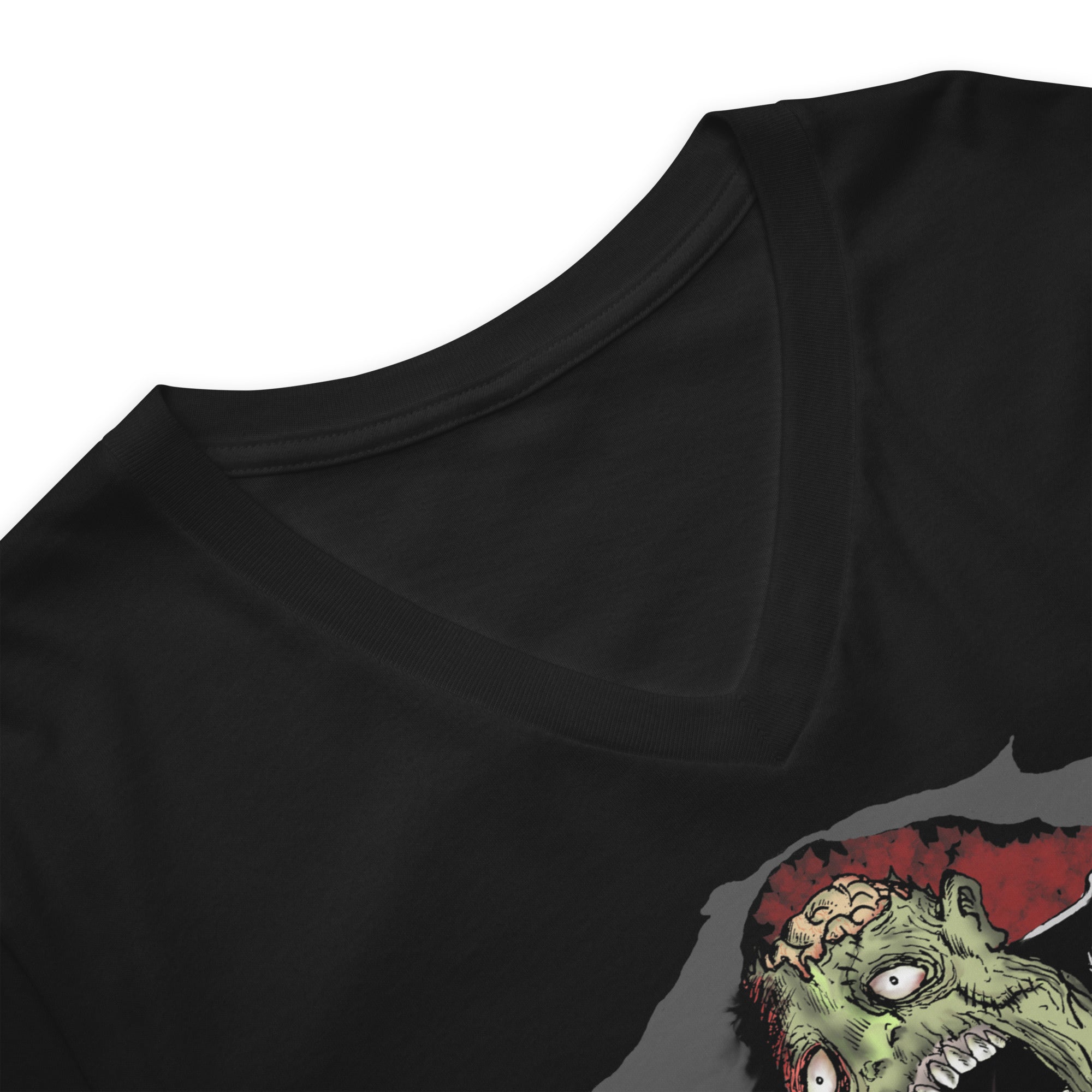 Flesh Eating Zombie Ripping Through Chest Horror Women’s Short Sleeve V-Neck T-Shirt - Edge of Life Designs
