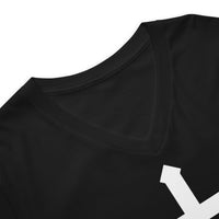 White Leviathan Cross design on unisex V-neck shirt, detail view