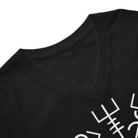 Vegvisir Wayfinder design on unisex V-neck shirt, detail view