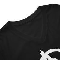 White Anarchy Symbol design on unisex V-neck shirt, detail view