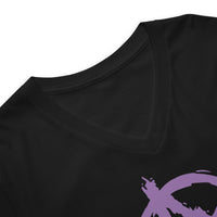 Purple Anarchy Symbol design on unisex V-neck shirt, detail view
