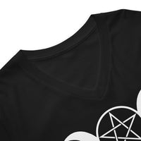 White Triple Moon Goddess design on unisex V-neck shirt, detail view