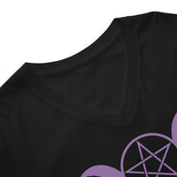Purple Triple Moon Goddess design on unisex V-neck shirt, detail view