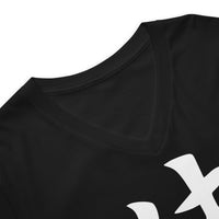White Samurai Kanji 侍 design on unisex V-neck shirt, detail view