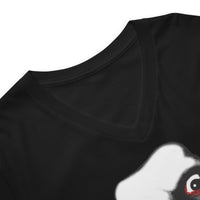 Pazuzu Captain Howdy design on unisex V-neck shirt, detail view
