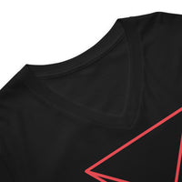 Red Sigil of Lucifer design on unisex V-neck shirt, detail view