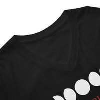 Lunar Moon Phases design on unisex V-neck shirt, detail view